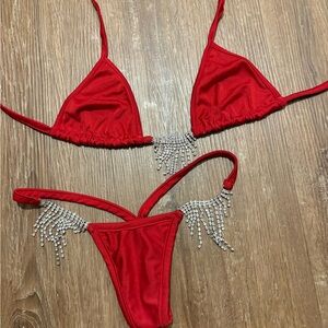 Red Bikini with Rhinestone Accents